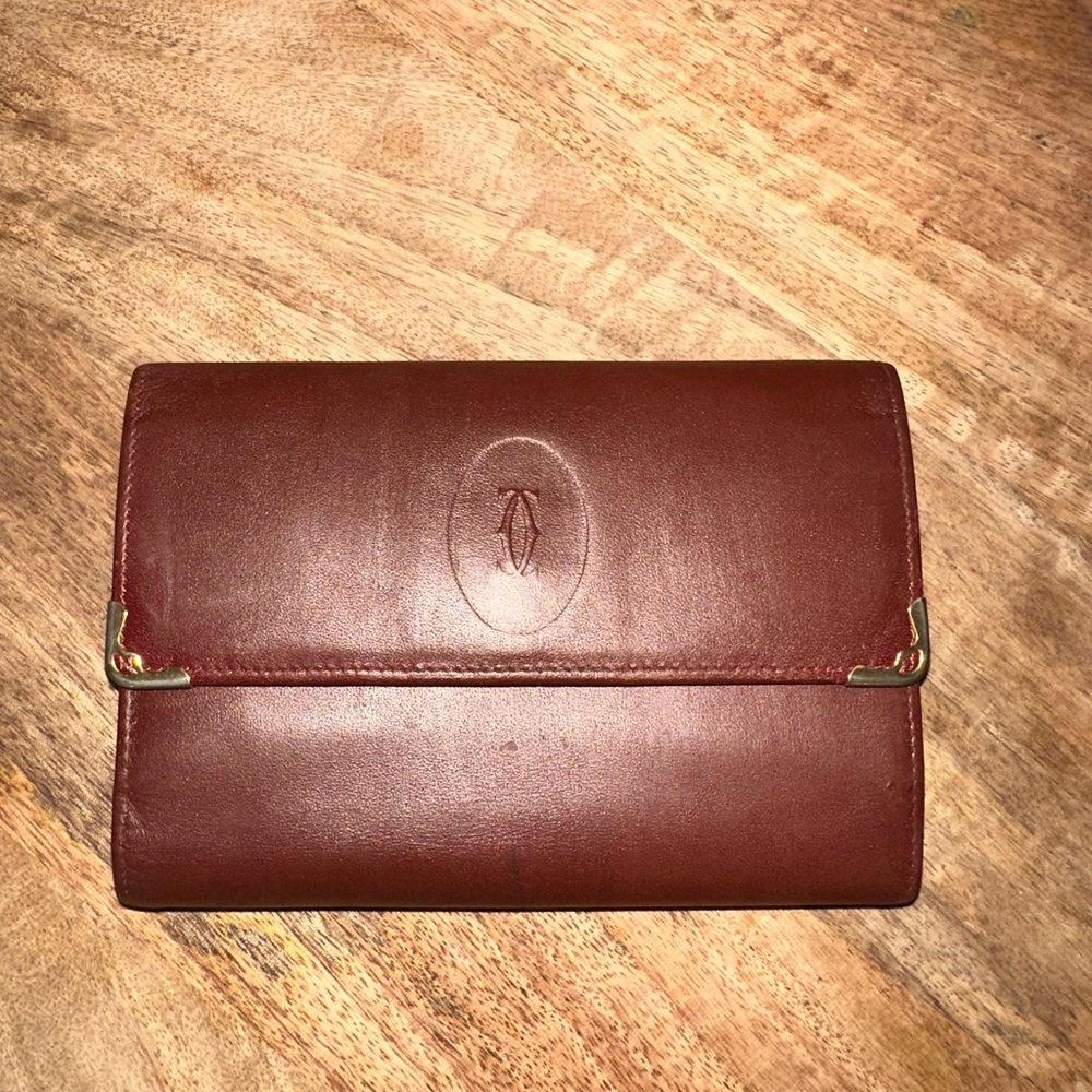 Cartier Burgundy Leather Wallet with Gold Accents